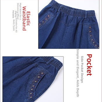 Capri džinsi sievietēm vidējā vecumā ar elastīgu augstu jostu, brīvu taisnu piegriezumu, vairāk nekā 95% kokvilnas, mikroelastīgi