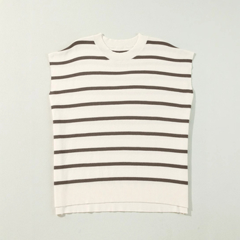 Tricou din viscose, model cu dungi în blocuri, mâneci scurte, guler rotund, croială lejeră