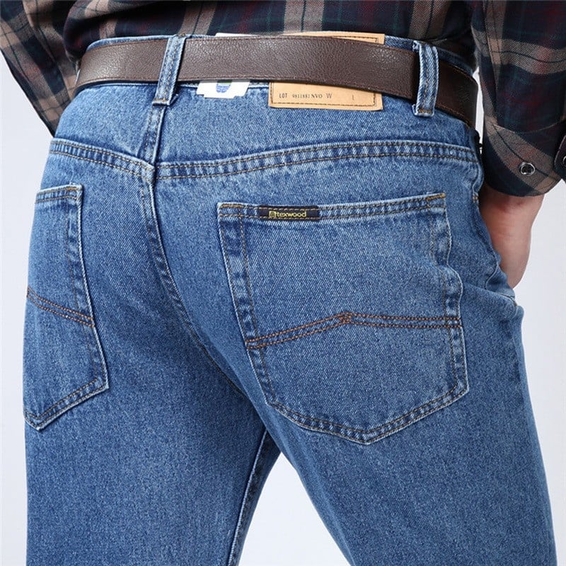 Muške traperice – straight loose fit, visokim strukom, 100% pamuk, debeli zimski denim, s više džepova