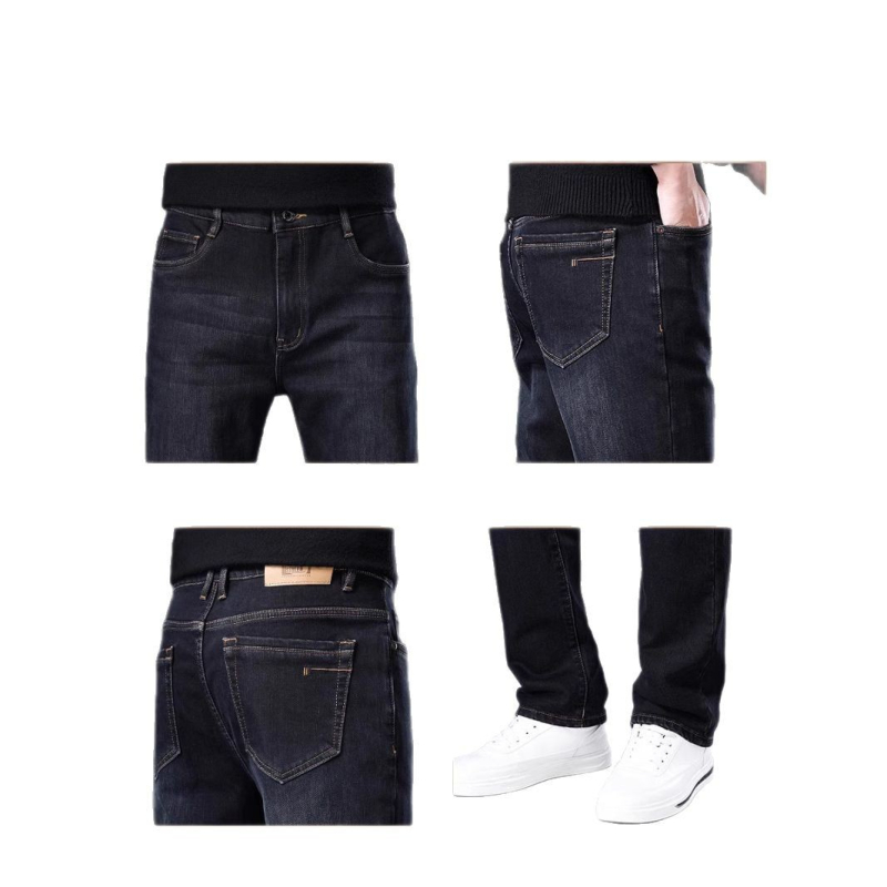 Muške crne traperice, opuštenog ravnog kroja, rastezljiv denim, proljeće–jesen 2025