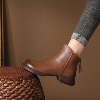 Γυναικείες μπότες Μάρτιν με PU επάνω, πίσω φερμουάρ, μεσαίο ύψος γάμπας, αντιολισθητική καουτσούκ σόλα, επένδυση με φλίς