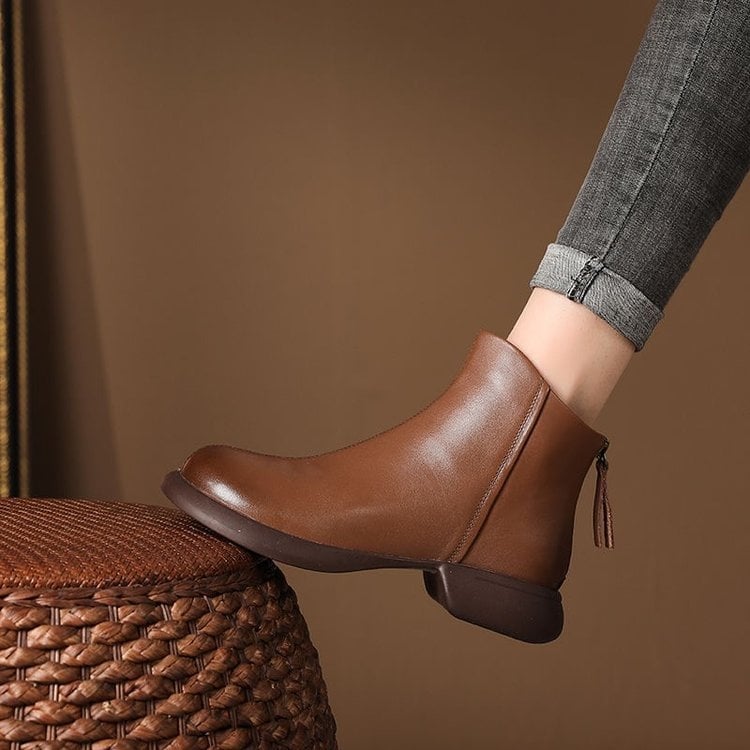 Γυναικείες μπότες Μάρτιν με PU επάνω, πίσω φερμουάρ, μεσαίο ύψος γάμπας, αντιολισθητική καουτσούκ σόλα, επένδυση με φλίς