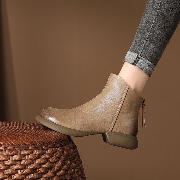 Γυναικείες μπότες Μάρτιν με PU επάνω, πίσω φερμουάρ, μεσαίο ύψος γάμπας, αντιολισθητική καουτσούκ σόλα, επένδυση με φλίς