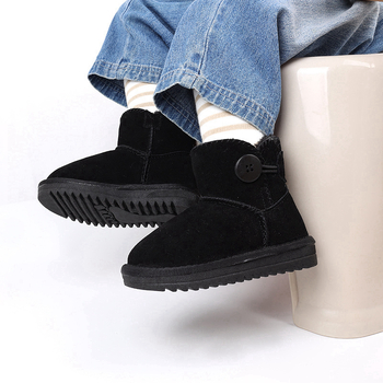 Cizme pentru zăpadă pentru copii, din piele naturală, antiderapante, groase, stil prințesă, pentru vârste 1–16 ani