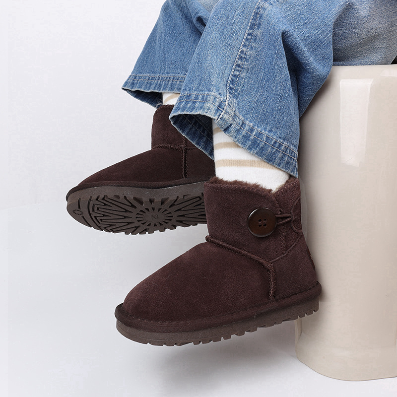 Cizme pentru zăpadă pentru copii, din piele naturală, antiderapante, groase, stil prințesă, pentru vârste 1–16 ani