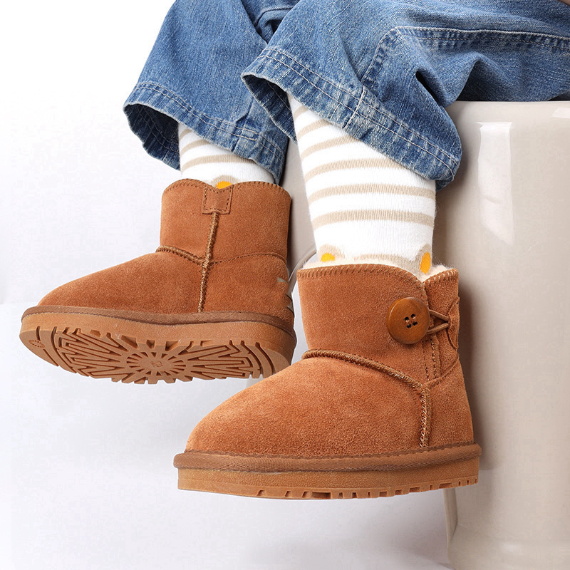 Cizme pentru zăpadă pentru copii, din piele naturală, antiderapante, groase, stil prințesă, pentru vârste 1–16 ani