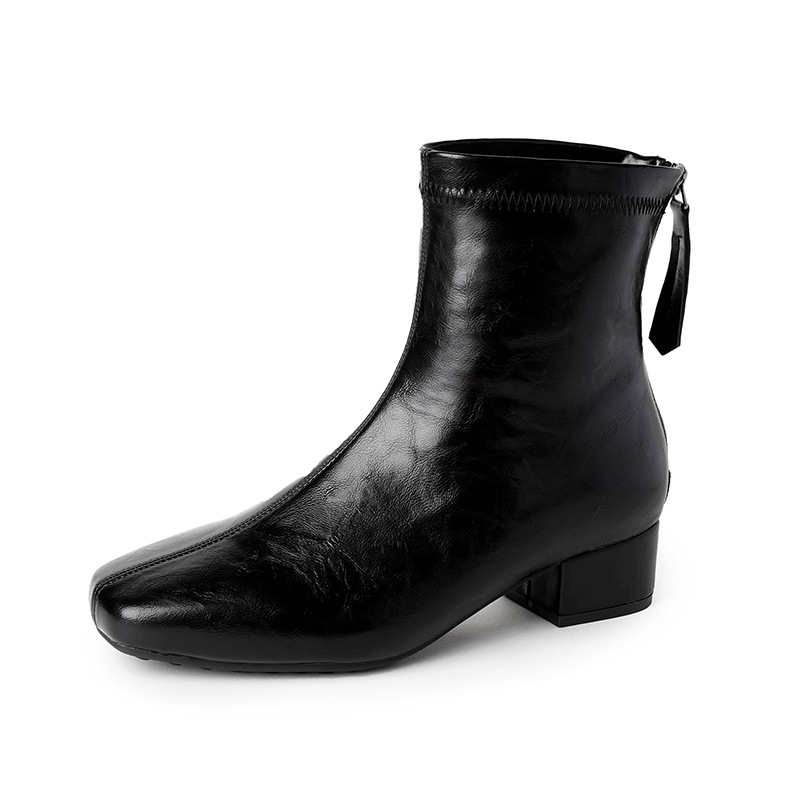 Love Milan Γυναικείες Μπότες σε Κορεατικό Στυλ με Παχύ Τακούνι, Τετράγωνη Μύτη, Πίσω Φερμουάρ, Ύψος Τακουνιού 3–5 εκ