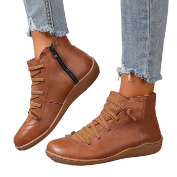 Μποτάκια Martin για γυναίκες - χαμηλό κόψιμο, PU επάνω μέρος, PU επένδυση, σόλα από καουτσούκ, κωνικό/κλινοειδές τακούνι 3–5 εκ, κλείσιμο με κορδόνια εμπρός, κατάλληλα για φθινόπωρο-χειμώνα