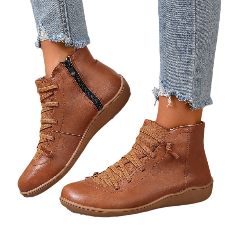 Μποτάκια Martin για γυναίκες - χαμηλό κόψιμο, PU επάνω μέρος, PU επένδυση, σόλα από καουτσούκ, κωνικό/κλινοειδές τακούνι 3–5 εκ, κλείσιμο με κορδόνια εμπρός, κατάλληλα για φθινόπωρο-χειμώνα