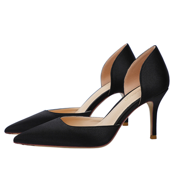 Satīna sieviešu augstpapēžu kurpes ar smailu purnu, izgriezts dizains, 6–8 cm papēdis, formālām kurpēm