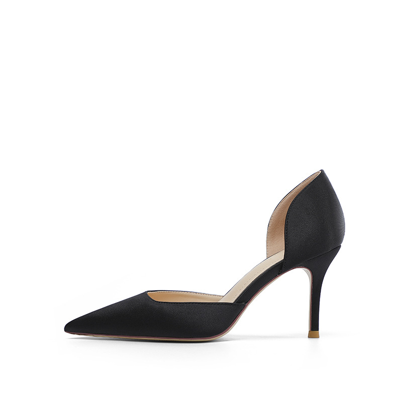 Satīna sieviešu augstpapēžu kurpes ar smailu purnu, izgriezts dizains, 6–8 cm papēdis, formālām kurpēm