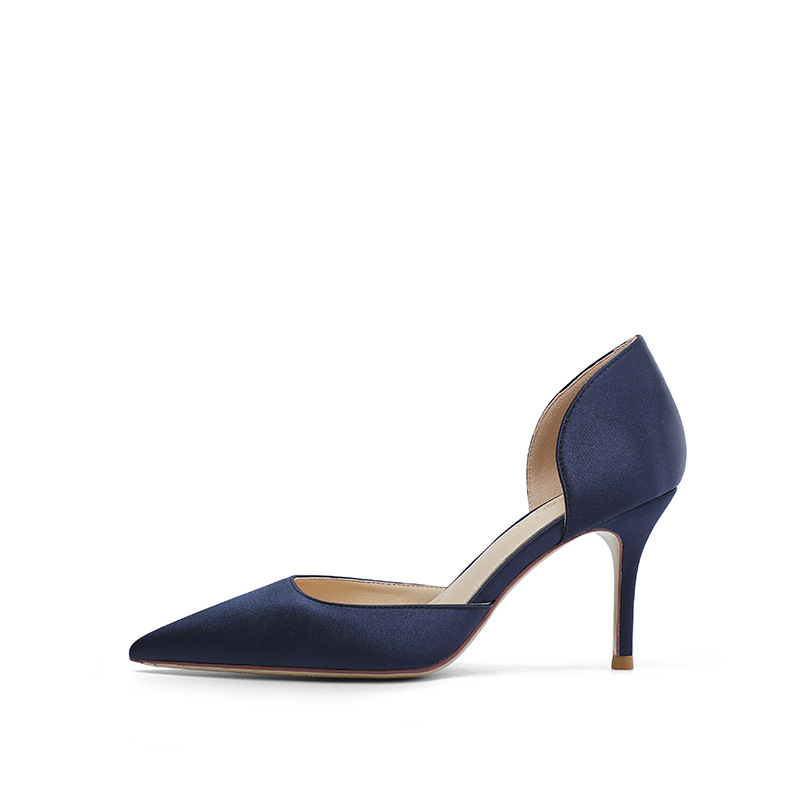 Satīna sieviešu augstpapēžu kurpes ar smailu purnu, izgriezts dizains, 6–8 cm papēdis, formālām kurpēm