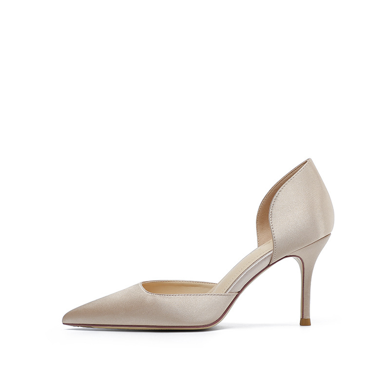 Satīna sieviešu augstpapēžu kurpes ar smailu purnu, izgriezts dizains, 6–8 cm papēdis, formālām kurpēm