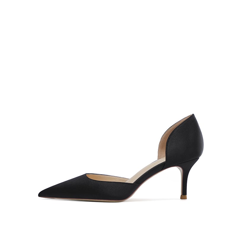 Satīna sieviešu augstpapēžu kurpes ar smailu purnu, izgriezts dizains, 6–8 cm papēdis, formālām kurpēm