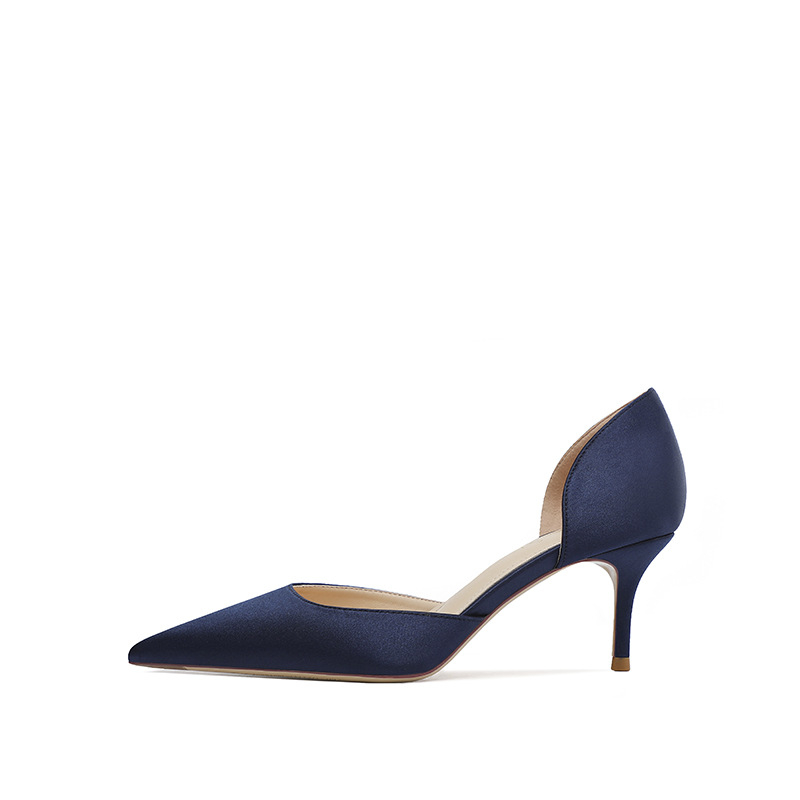 Satīna sieviešu augstpapēžu kurpes ar smailu purnu, izgriezts dizains, 6–8 cm papēdis, formālām kurpēm