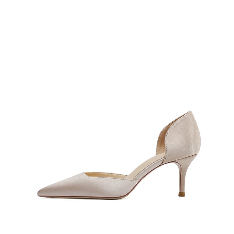 Satīna sieviešu augstpapēžu kurpes ar smailu purnu, izgriezts dizains, 6–8 cm papēdis, formālām kurpēm