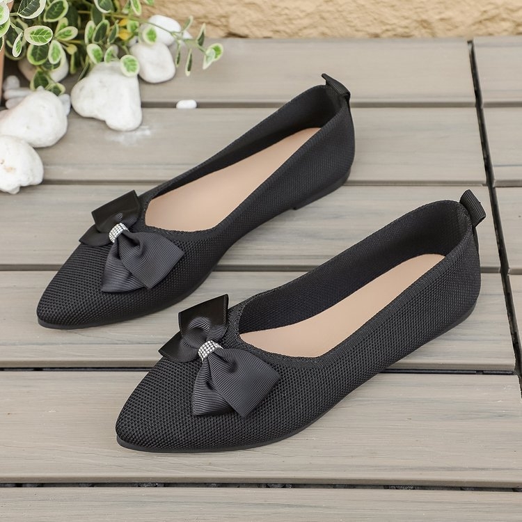 Πλατ παπούτσια με μυτερό δάχτυλο, Fly-Knit επάνω, slip-on, με φιόγκο, διαπνοή καθημερινά πλεκτά παπούτσια