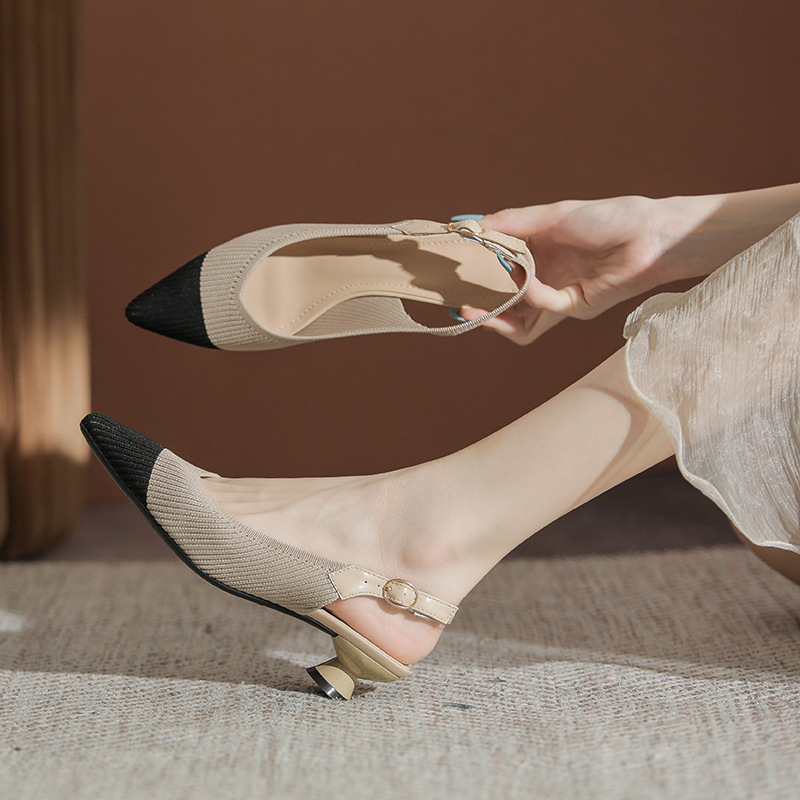 Meow Mina Sieviešu adītās kurpes ar leoparda rakstu, asas purns, aizmugures siksna, tīklaina augšdaļa, zems papēdis