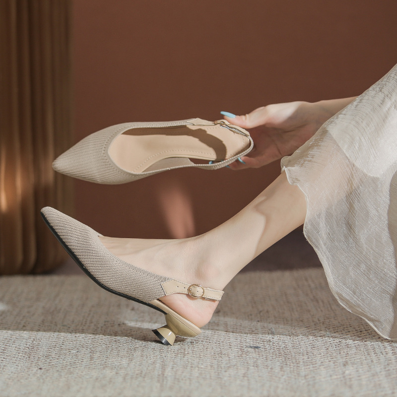 Meow Mina Sieviešu adītās kurpes ar leoparda rakstu, asas purns, aizmugures siksna, tīklaina augšdaļa, zems papēdis