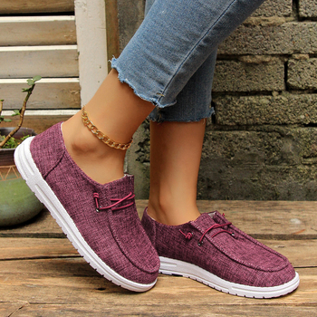 Ženski casual loaferi, okrugli vrh, platneni gornji dio, gumena potplat, niski pet 1-3 cm