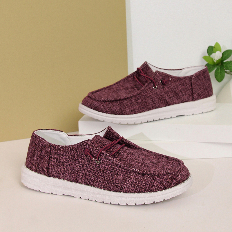 Ženski casual loaferi, okrugli vrh, platneni gornji dio, gumena potplat, niski pet 1-3 cm