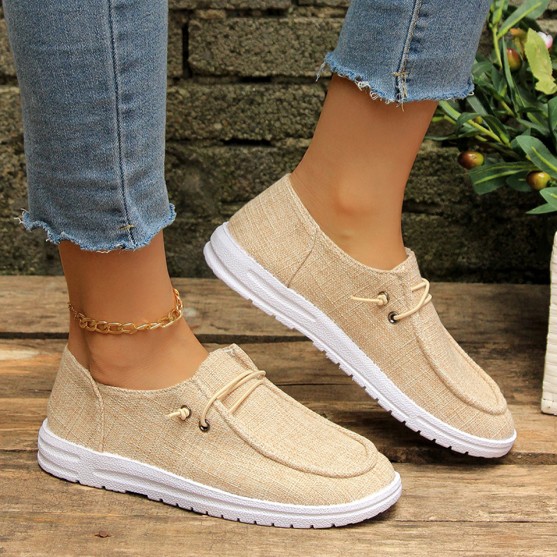 Ženski casual loaferi, okrugli vrh, platneni gornji dio, gumena potplat, niski pet 1-3 cm