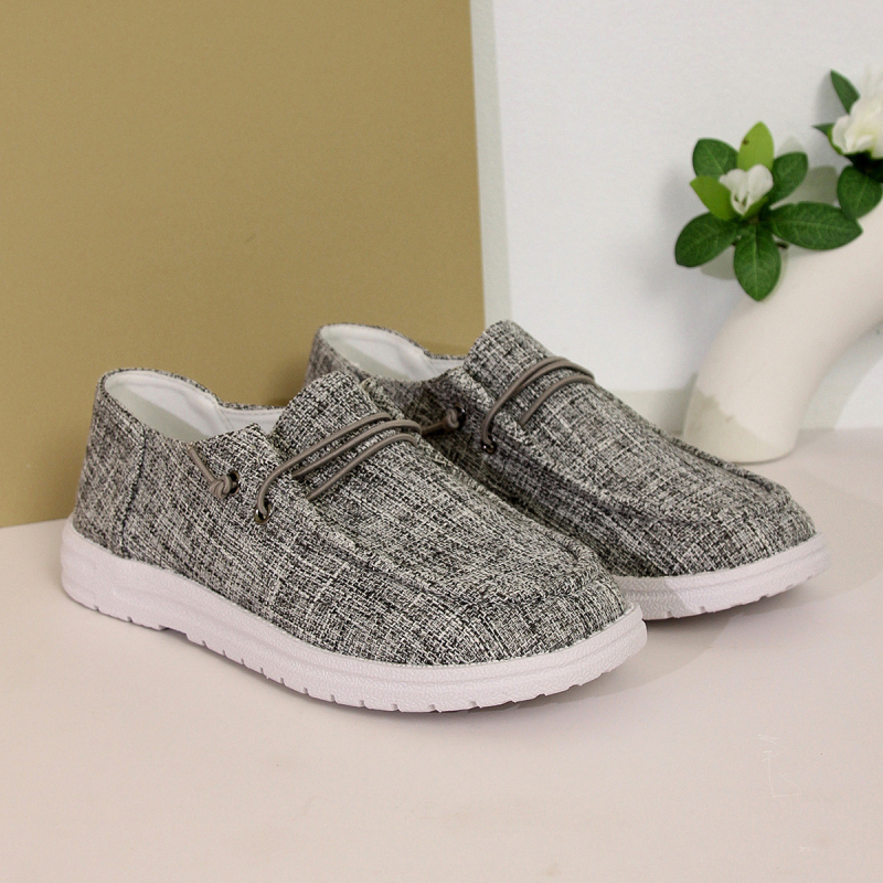 Ženski casual loaferi, okrugli vrh, platneni gornji dio, gumena potplat, niski pet 1-3 cm