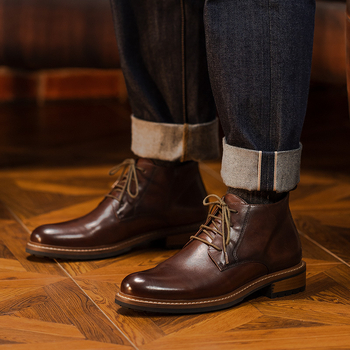 Μαρτίν μποτάκια από γνήσιο δέρμα, στρογγυλή μύτη, χαμηλός σωλήνας, επένδυση από γνήσιο δέρμα