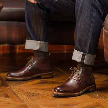 Μαρτίν μποτάκια από γνήσιο δέρμα, στρογγυλή μύτη, χαμηλός σωλήνας, επένδυση από γνήσιο δέρμα