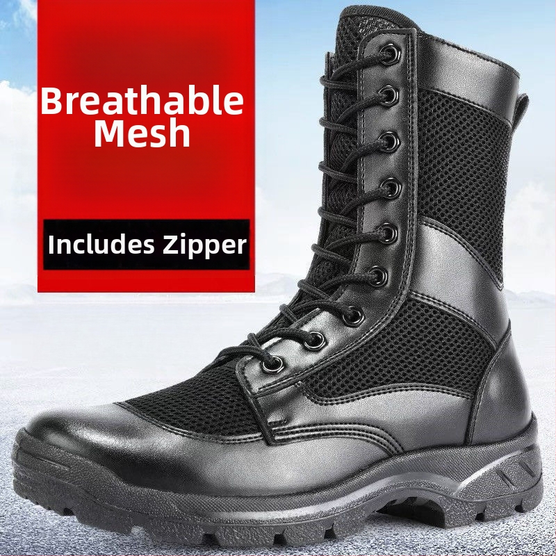 Augstas vīriešu darba zābaki ar rāvējslēdzēju, elpojošs sieta augšdaļa, materiāls: Super fiber, piemērots ārējiem pārgājieniem