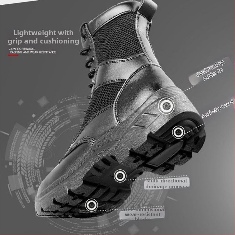 Augstas vīriešu darba zābaki ar rāvējslēdzēju, elpojošs sieta augšdaļa, materiāls: Super fiber, piemērots ārējiem pārgājieniem