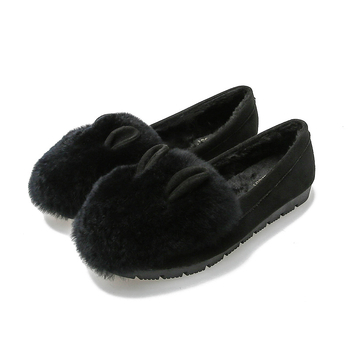 Ženske loaferice s ušima zeca, gornji dio od nubuka, unutarnja pliš, debela potplata, niski podnož 1–3 cm