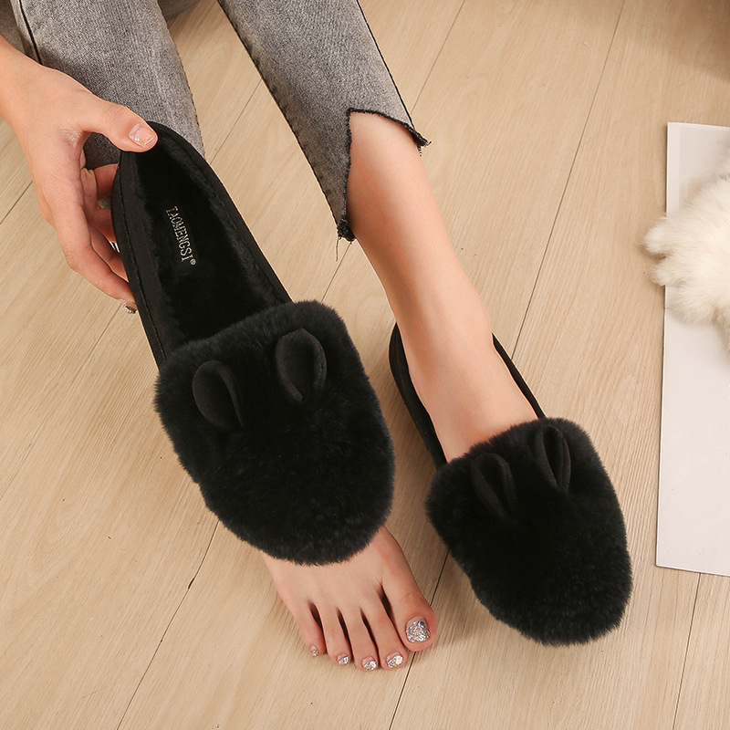 Ženske loaferice s ušima zeca, gornji dio od nubuka, unutarnja pliš, debela potplata, niski podnož 1–3 cm