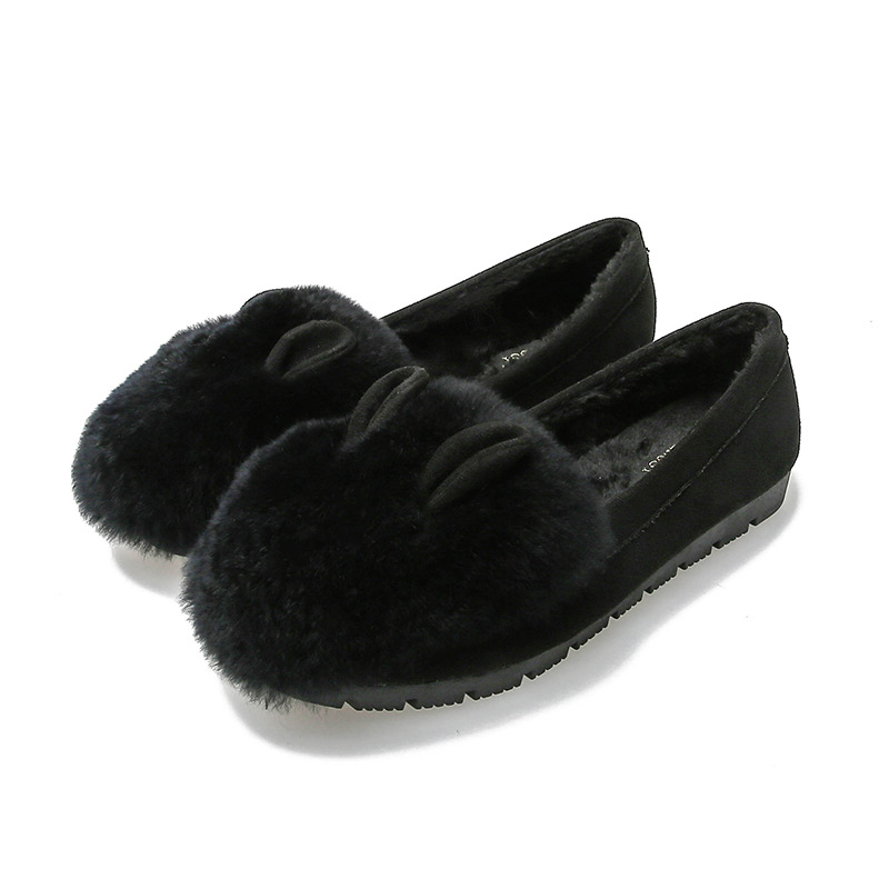 Ženske loaferice s ušima zeca, gornji dio od nubuka, unutarnja pliš, debela potplata, niski podnož 1–3 cm