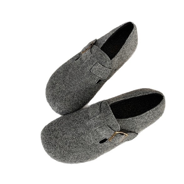 Ženske retro slip-on cipele u Birkenstock stilu, EVA gornji dio i potplat, ulošak od umjetne krzna, zaobljeni vrh, niski gornji dio, plosnata peta