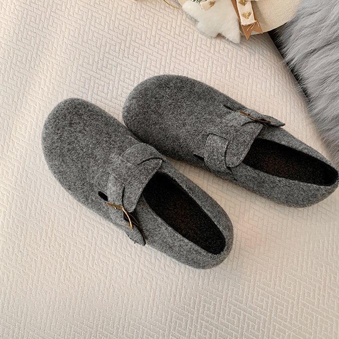Ženske retro slip-on cipele u Birkenstock stilu, EVA gornji dio i potplat, ulošak od umjetne krzna, zaobljeni vrh, niski gornji dio, plosnata peta