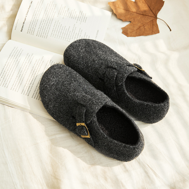 Ženske retro slip-on cipele u Birkenstock stilu, EVA gornji dio i potplat, ulošak od umjetne krzna, zaobljeni vrh, niski gornji dio, plosnata peta