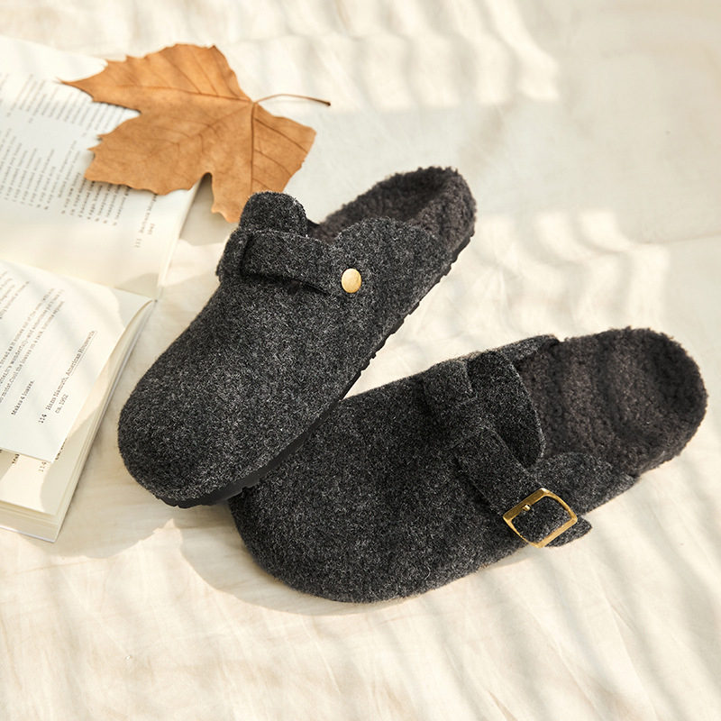 Ženske retro slip-on cipele u Birkenstock stilu, EVA gornji dio i potplat, ulošak od umjetne krzna, zaobljeni vrh, niski gornji dio, plosnata peta