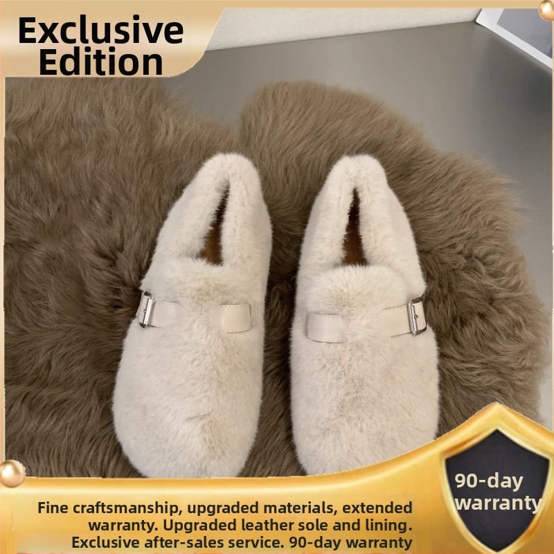 Sievietēm pūkainas slip-on kurpes bez pirkstiem, augšējā daļa no mākslīgā pūļa, gumijas zole, zems kaķa papēdis, animācijas raksts