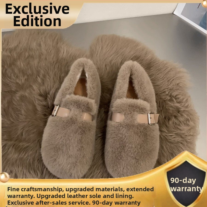 Sievietēm pūkainas slip-on kurpes bez pirkstiem, augšējā daļa no mākslīgā pūļa, gumijas zole, zems kaķa papēdis, animācijas raksts