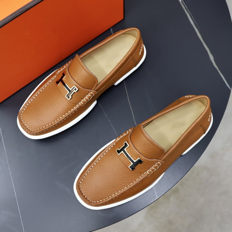 Ανδρικοί λοφέρ χωρίς κορδόνια, αναπνέουσα δερμάτινη επάνω επιφάνεια, σόλα από καουτσούκ, χαμηλό τακούνι 1–3 cm