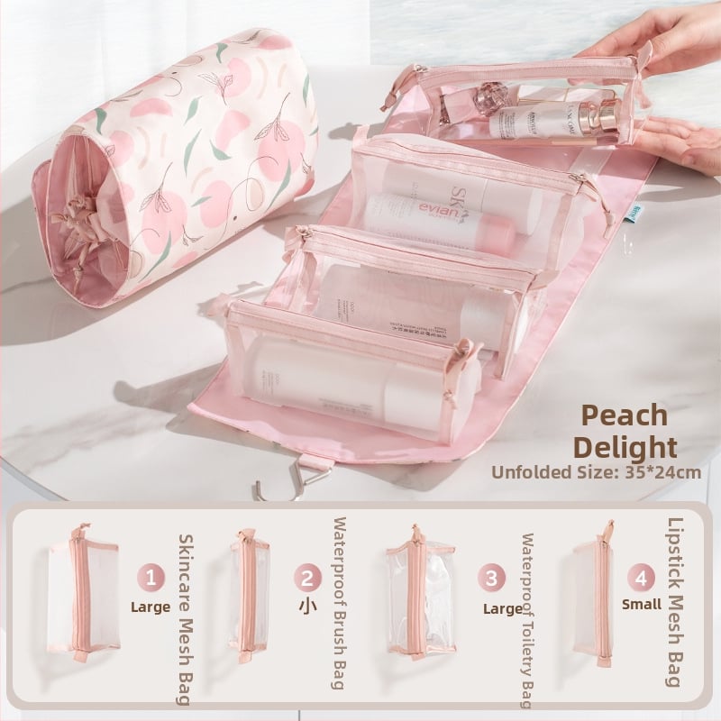 Козметична чанта с разделения за грим — водоустойчива, портативна и ултралека, голям капацитет (материал: полиестер; подплата: полиестер; принт)