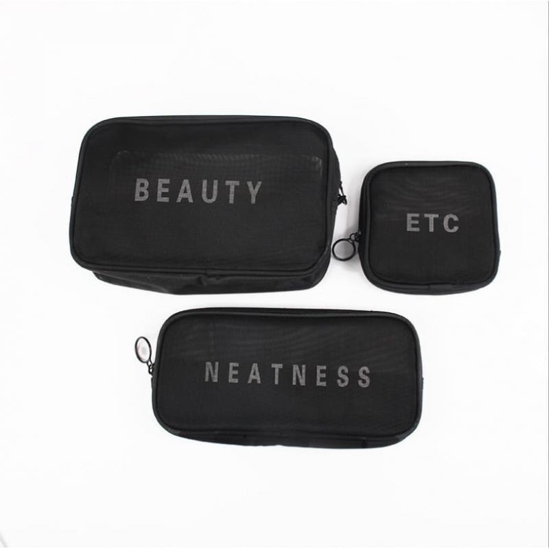 Козметична чанта за пътуване с паметна материя и фина мрежа, дишаща и преносима, с цип — идеална за съхранение на четки за грим и червила