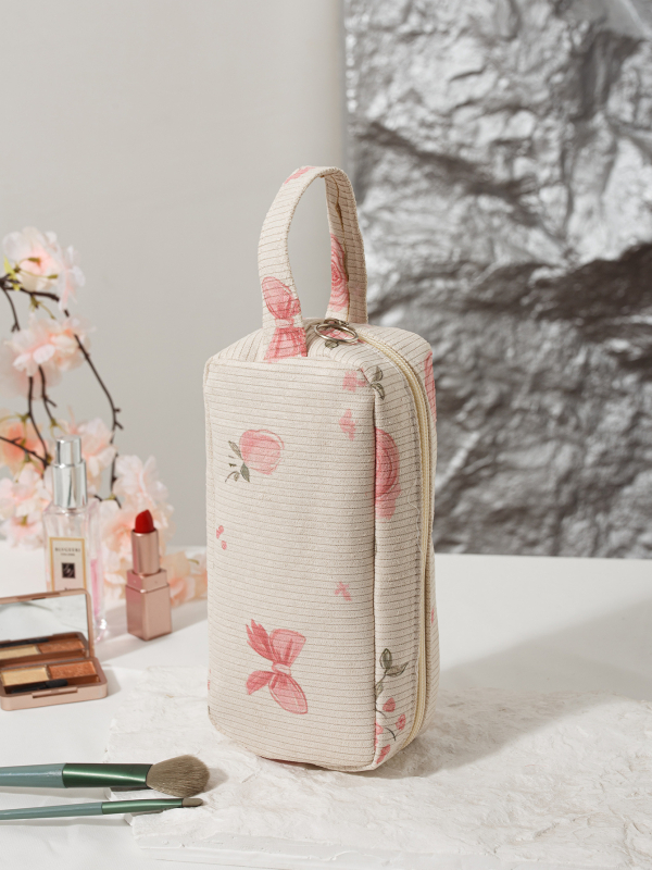 Козметична чанта – портативна, флорален принт, мултифункционално съхранение; материал Corduroy; подплата Polyester; подходяща за домашно ползване