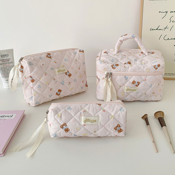 Козметична чанта, голям капацитет, за пътуване, полиестер + памук, принт аниме, свеж и сладък стил, цип