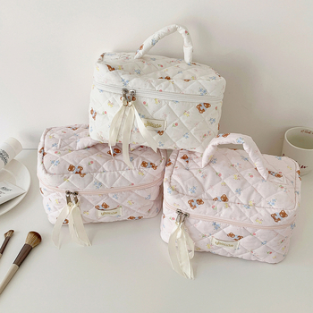 Козметична чанта, голям капацитет, за пътуване, полиестер + памук, принт аниме, свеж и сладък стил, цип