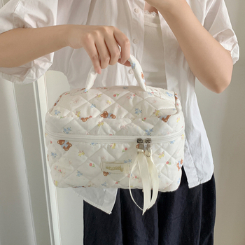 Козметична чанта, голям капацитет, за пътуване, полиестер + памук, принт аниме, свеж и сладък стил, цип