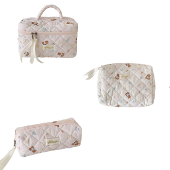 Козметична чанта, голям капацитет, за пътуване, полиестер + памук, принт аниме, свеж и сладък стил, цип