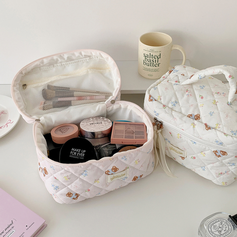 Козметична чанта, голям капацитет, за пътуване, полиестер + памук, принт аниме, свеж и сладък стил, цип