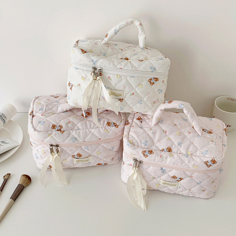 Козметична чанта, голям капацитет, за пътуване, полиестер + памук, принт аниме, свеж и сладък стил, цип